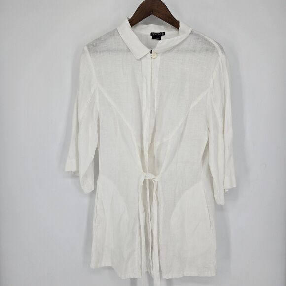 Grizas White Linen Beach Coverup Pockets Minimalist Resort Wear XL - Picture 1 of 8